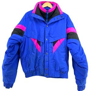 VTG 90s Double Black Ski Jacket Mens Medium Blue Pink Colorblock Retro 1990s